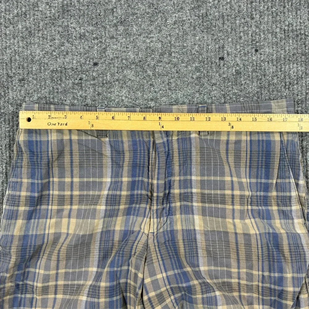 Banana Republic Mens Shorts Size 35 Blue Plaid Flat Front Casual Linen Blend